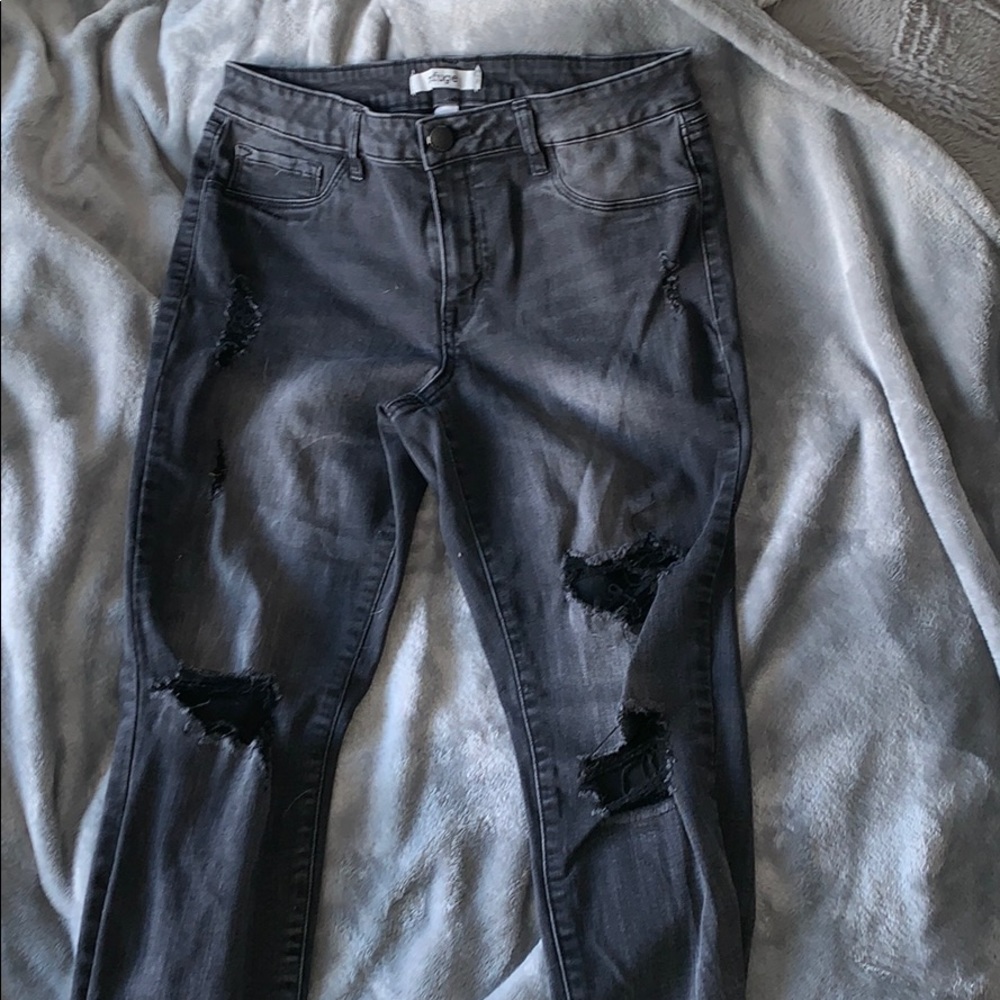 Refuge Mid Rise Black Ripped Jeans